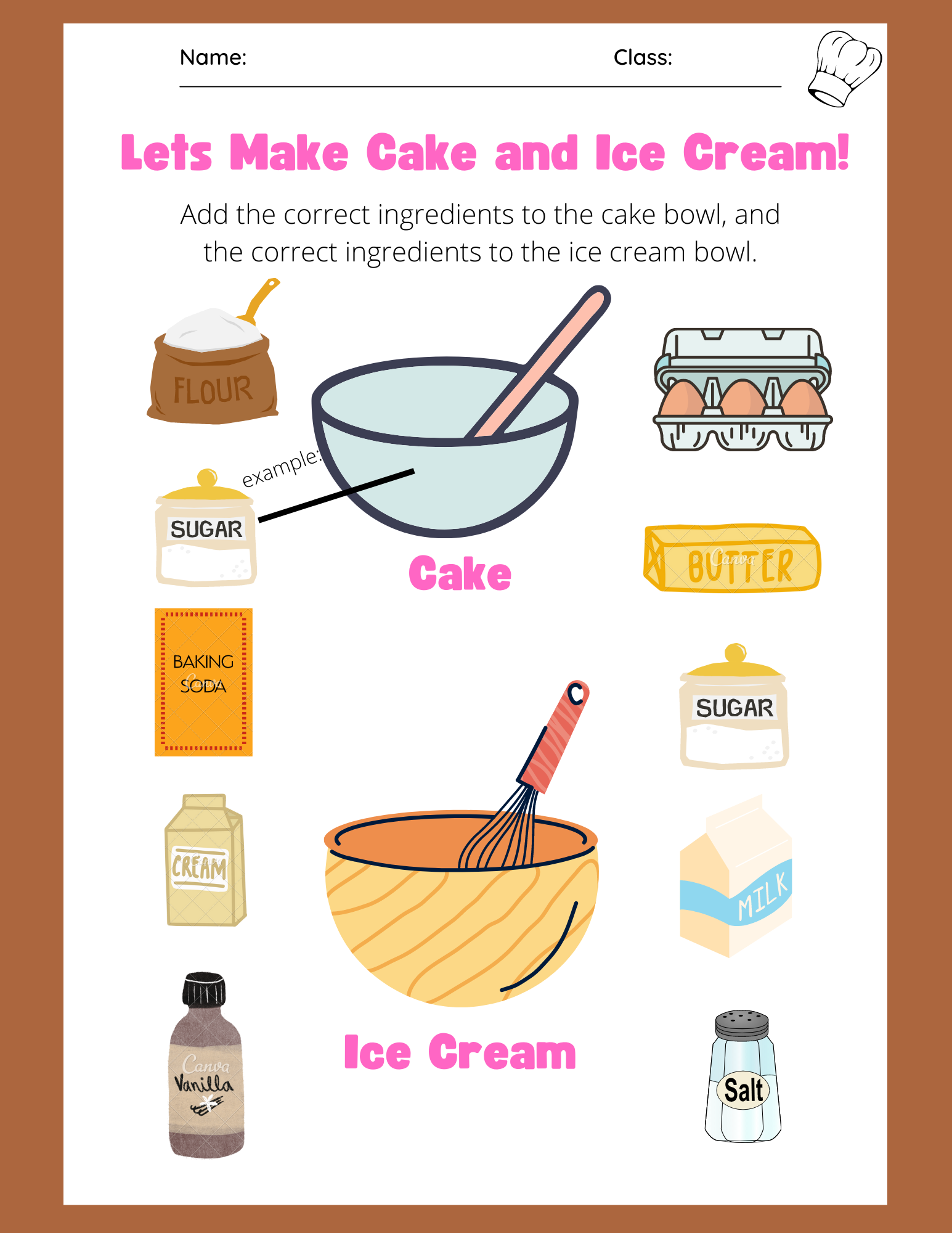 Cake and Ice Cream Worksheet