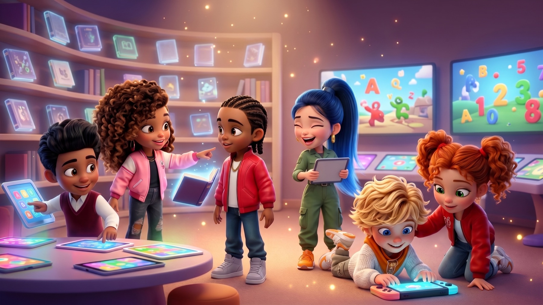 KidNation characters exploring interactive learning content