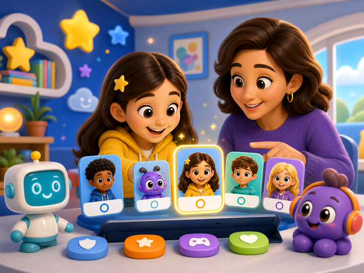 KidNation-style illustration of a child choosing a profile starting point