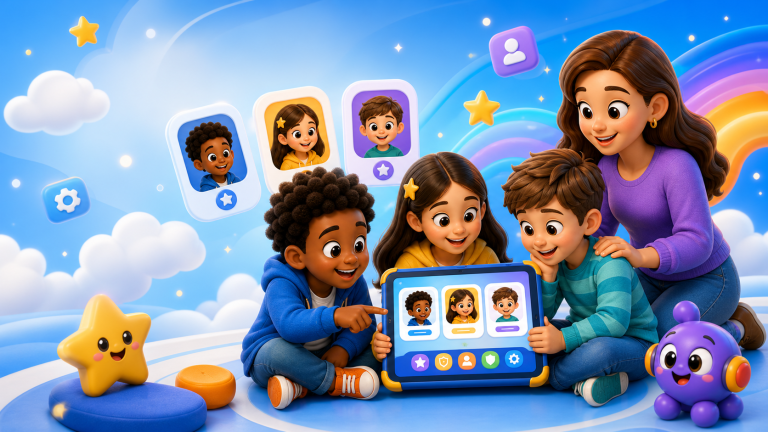 KidNation-style family profile selection hero image