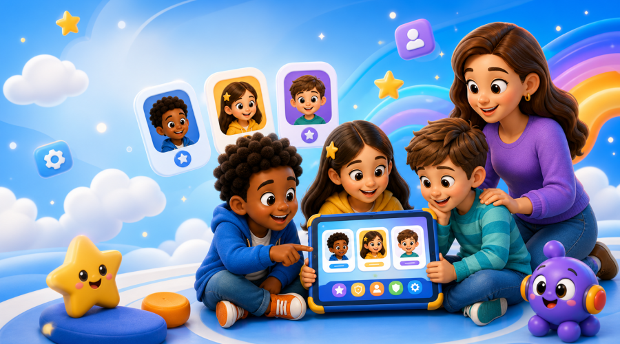 KidNation-style family profile selection hero image