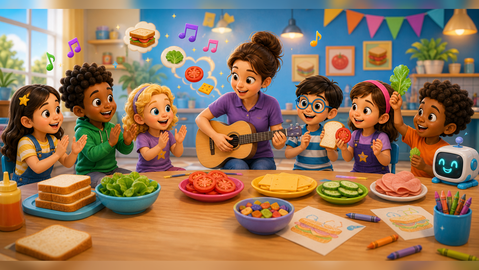 KidNation-style Sandwich music conversation hero background for kids
