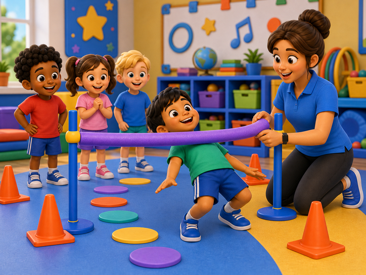 KidNation style teacher setting up a classroom movement lane