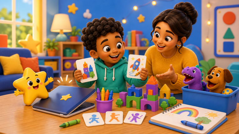 KidNation style child choosing simple screen-time alternatives