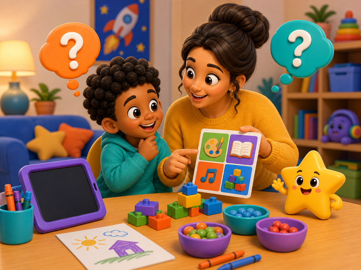 KidNation style parent and child choosing screen-time alternatives