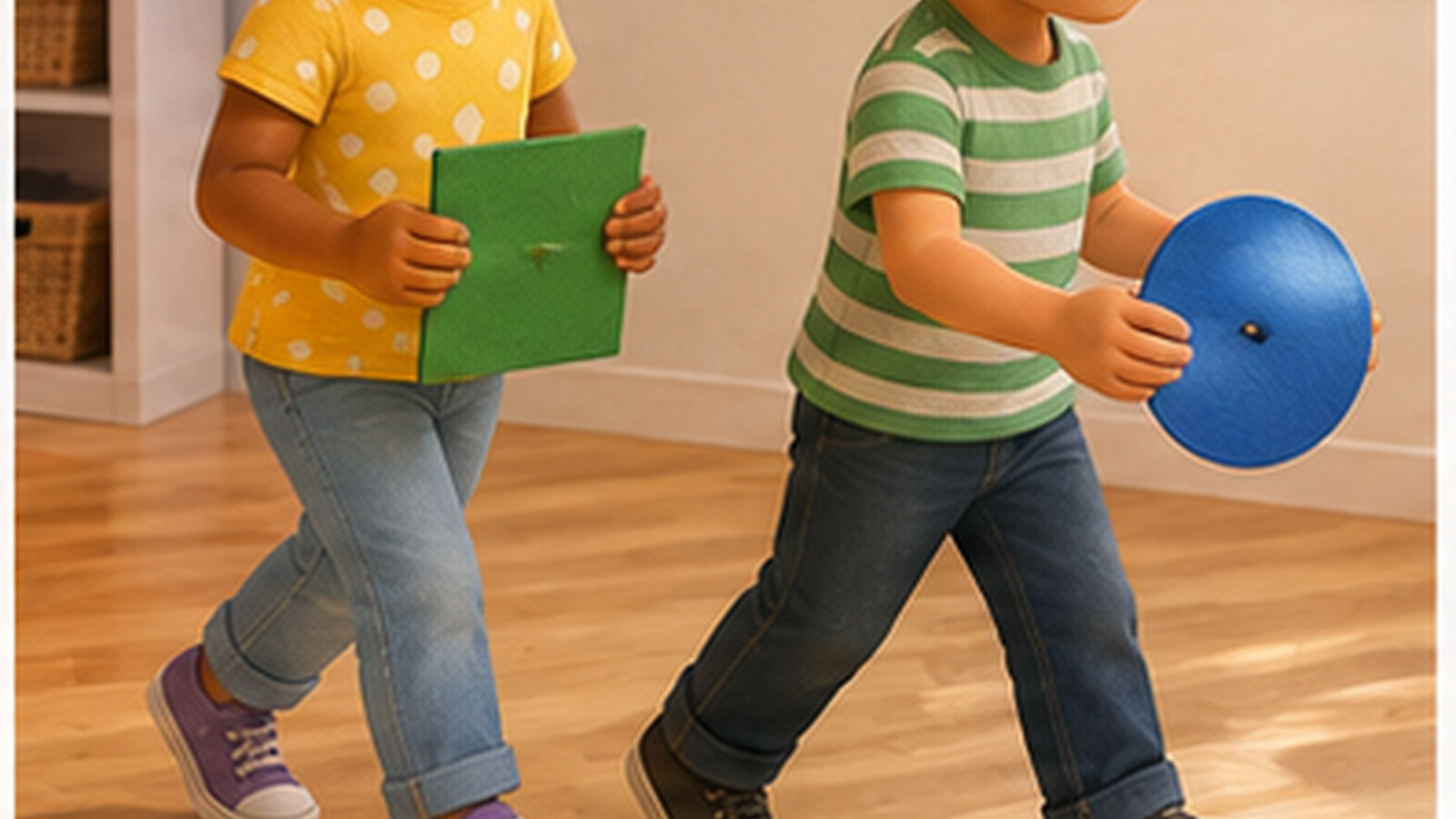 An Indoor Color-and-Shape Sorting Relay for Kids — guided practice